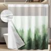 ORTIGIA Misty Forest Shower Curtain with Liner for Bathroom, Green Double Layer Nature Shower Curtain Set with See Through Top Window, Luxury Fabric Tree Bath Curtain, 72x74 with Metal Hooks view 4