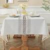 Alsoo Embroidered Tablecloth Rectangle 55 x 75 Inch, Farmhouse Otanical Floral Table Cloth Resuable Waterproof Washable Cotton Linen Fabric for Kitchen Dining Festival view 1