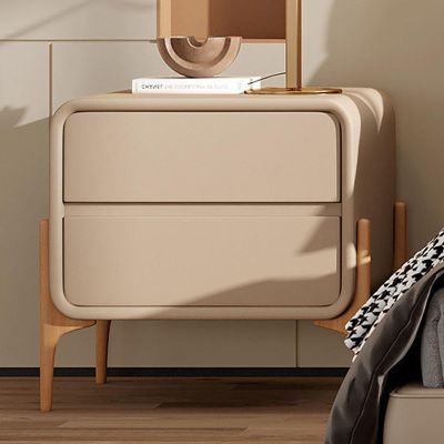 PERTID Modern Nightstands, End Table for Living Room, Functional and Stylish Wooden Nightstand with Two Drawers for Your Bedroom (Color : Khaki, Size : 35cm)