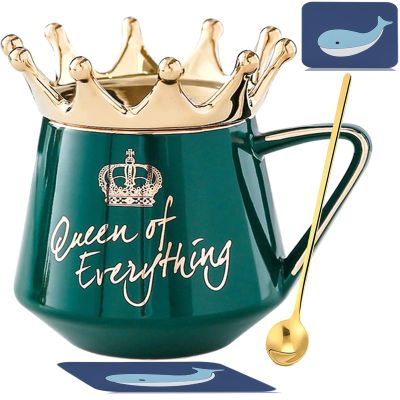 Arawat Queen of Everything Mug with Lid Crown Queen Elizabeth Mugs 12 oz Ceramic Cup Birthday Gifts for 20 30 40 50 60 70 80 90 Women Gift for Women Girls Mom Friend Valentine's Day Gifts for Women