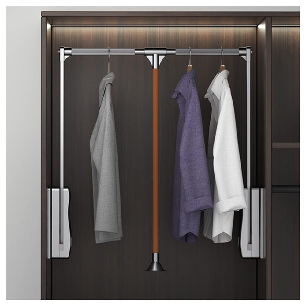 Adjustable Wardrobe Clothes Rail - Pull Down Hanger Bar, Steel Sliding Trouser Rack Rod, Pull-Down Clothes Organizer With Soft Slides, Easy Install Wardrobe Organizer, Fits Most Wardrobes ( Color : A