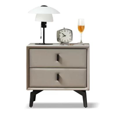 PERTID Modern Nightstand Table with 2 Drawers, Side Table Metal Legs for Bedroom Living Room, Bedside Furniture (Color : Gris)