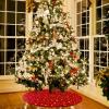 Amidaky Christmas Tree Skirt Velvet Red 48 inch Large Soft Christmas Tree Mat with Gold Star Pattern for Indoor Outdoor Xmas Holiday Party Decoration view 3