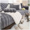 Sofa Slipcover Corner 3/2/1/4 Seater Sofa Cover, Non-Slip Sofa Cover, Luxury Rabbit Plush Sofa Covers, Super Soft Faux Fur Furniture Protector for Sectional Couch (Grey,70x90cm) view 1