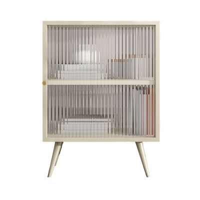 Nightstand, Four Sided Glass Bedside Table, Two Layer Storage, Modern Bedside Table for Bedroom, Living Room (Color : Off White, Size : Right_45 X 35 X 60)