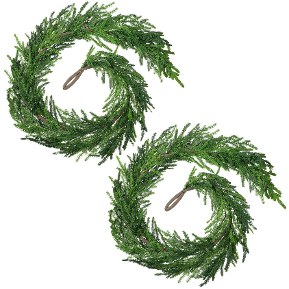 Jutom 2 Pcs,60 Inches Christmas Real Touch Norfolk Pine Garlands Artificial Greenery Faux Christmas Norfolk Pine Garlands for Holiday Seasonal Indoor Home Decor Mantle