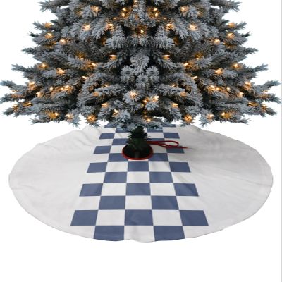 Xmas Tree Skirts Ornaments,Farmhouse Buffalo Check Plaid Navy Blue and White Xmas Tree Mat for Holiday Party Indoor Outdoor Home Decorations 48inch