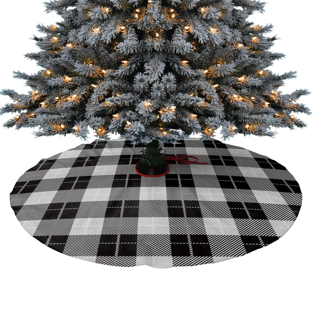 Xmas Tree Skirts Ornaments,Black White Gingham Buffalo Check Plaid Xmas Tree Mat for Holiday Party Indoor Outdoor Home Decorations 48inch