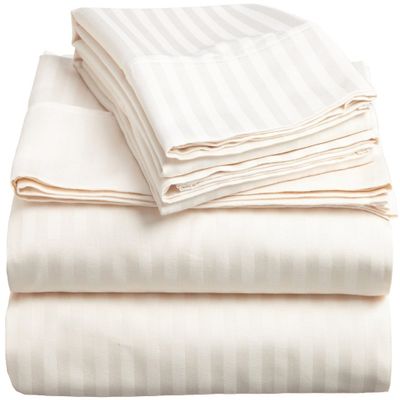 400 Thread Count Luxury California King Size, Egyptian Cotton 1 Pc Flat Sheet 100% Egyptian Cotton Premium Long Staple Color Ivory StripePattern