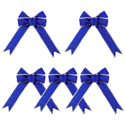 FOMIYES 5Pcs Christmas Ribbon Bows Wrapping Bows Glittering Fabric Bows for Christmas Parties Christmas Trees Crafts Indoor Outdoor Decoration (Blue)