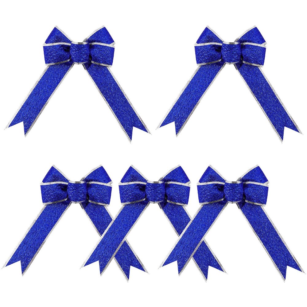 FOMIYES 5Pcs Christmas Ribbon Bows Wrapping Bows Glittering Fabric Bows for Christmas Parties Christmas Trees Crafts Indoor Outdoor Decoration (Blue)