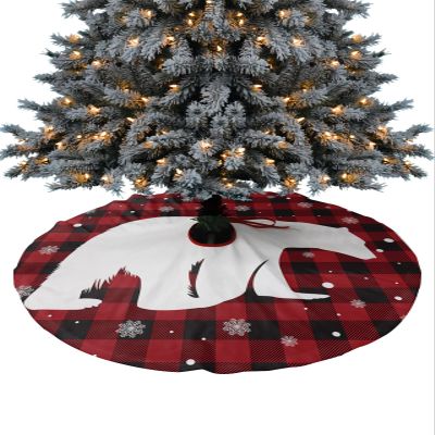 Christmas Tree Skirt,Christmas Polar Bear Silhouettes Snowflake Red and Black Buffalo Check 48 in Xmas Tree Skirt Christmas Tree Decorations Gifts Home Decor Holiday Party