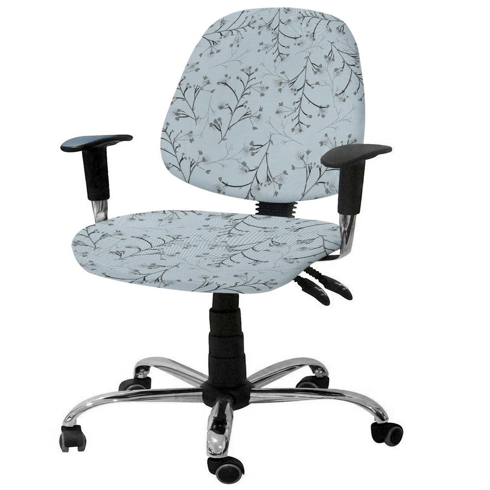 EwdeWwo Office Chair Cover, Pop Art Botanical Flowers Black Lines Blue Stripes Universal Rotating Chair Slipcover Protective & Stretchable Chair Seat Cover for Desk Computer Chair