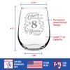 Bevvee Cheers to 8 Years - Stemless Wine Glass Gifts for Women & Men - 8th Anniversary Party Decor - Large 17 Oz Glasses view 4