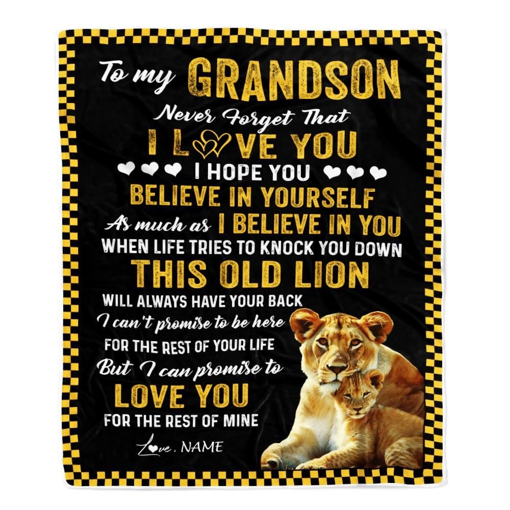 CenturyTee Personalized to My Grandson Blanket from Grandma Gigi This Old Lion Love You Grandson Birthday Graduation Christmas Customized Fleece Throw Blanket (60 x 80 in Adult Size)