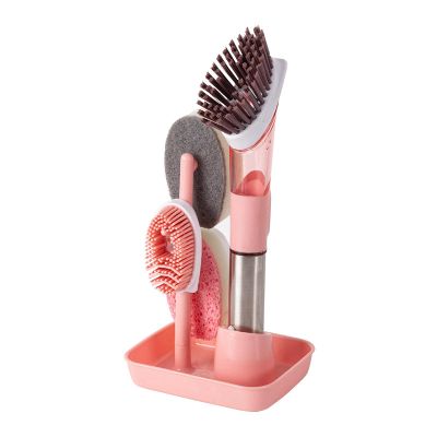 Dosing Pot Brush with Base Set Home Kitchen Lazy Cleaning Brush Long Handle Press Automatic Dosing Dishwashing Brush