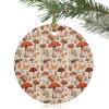 2024 Christmas Ornament Xmas Tree Hanging Accessories,Farm Mushroom Orange Leaves Seamless Christmas Tree Round Ceramic Ornaments for Holiday Party Home Decor,Fall Thanksgiving Retro Linen view 1