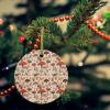 2024 Christmas Ornament Xmas Tree Hanging Accessories,Farm Mushroom Orange Leaves Seamless Christmas Tree Round Ceramic Ornaments for Holiday Party Home Decor,Fall Thanksgiving Retro Linen view 2