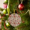2024 Christmas Ornament Xmas Tree Hanging Accessories,Farm Mushroom Orange Leaves Seamless Christmas Tree Round Ceramic Ornaments for Holiday Party Home Decor,Fall Thanksgiving Retro Linen view 4
