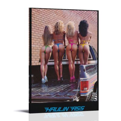 1970s 1980s Haulin Ass Bathing Suit Girls Pinup Pickup Truck Vintage Original Poster Album Art Decor Painting Wall Art Canvas Bedroom Decor 24x36inch(60x90cm) Frame