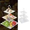 3 Tier Serving Tray, White Plastic 3 Tiers Dessert Cakecup Stand, Cookie Display Tower Tray, Fruit Tray for Wedding Tea Birthday Party Fruit Tea Party (Rectangle) view 2