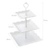 3 Tier Serving Tray, White Plastic 3 Tiers Dessert Cakecup Stand, Cookie Display Tower Tray, Fruit Tray for Wedding Tea Birthday Party Fruit Tea Party (Rectangle) view 3