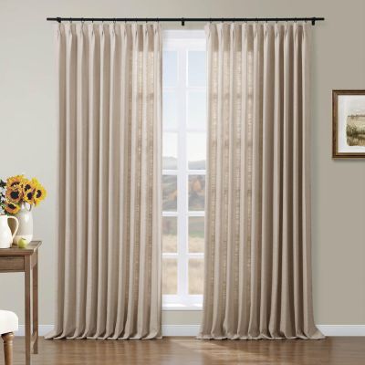 Drapifytex Faux Linen Pinch Pleated Curtain, Room Darkening Bedroom Drapery, 56 Inch Width x 96 Inch Length Tapioca Curtain for Living Room Sliding Glass Door, 1 Panel