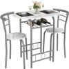 JUMMICO 3-Piece Wooden Round Table & Chair Set, Space Saving Kitchen Breakfast Nook Wood Grain Tabletop with Metal Frame and Built-in Wine Rack for Kitchen, Dining Room (White/Silver) view 1