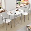 JUMMICO 3-Piece Wooden Round Table & Chair Set, Space Saving Kitchen Breakfast Nook Wood Grain Tabletop with Metal Frame and Built-in Wine Rack for Kitchen, Dining Room (White/Silver) view 2