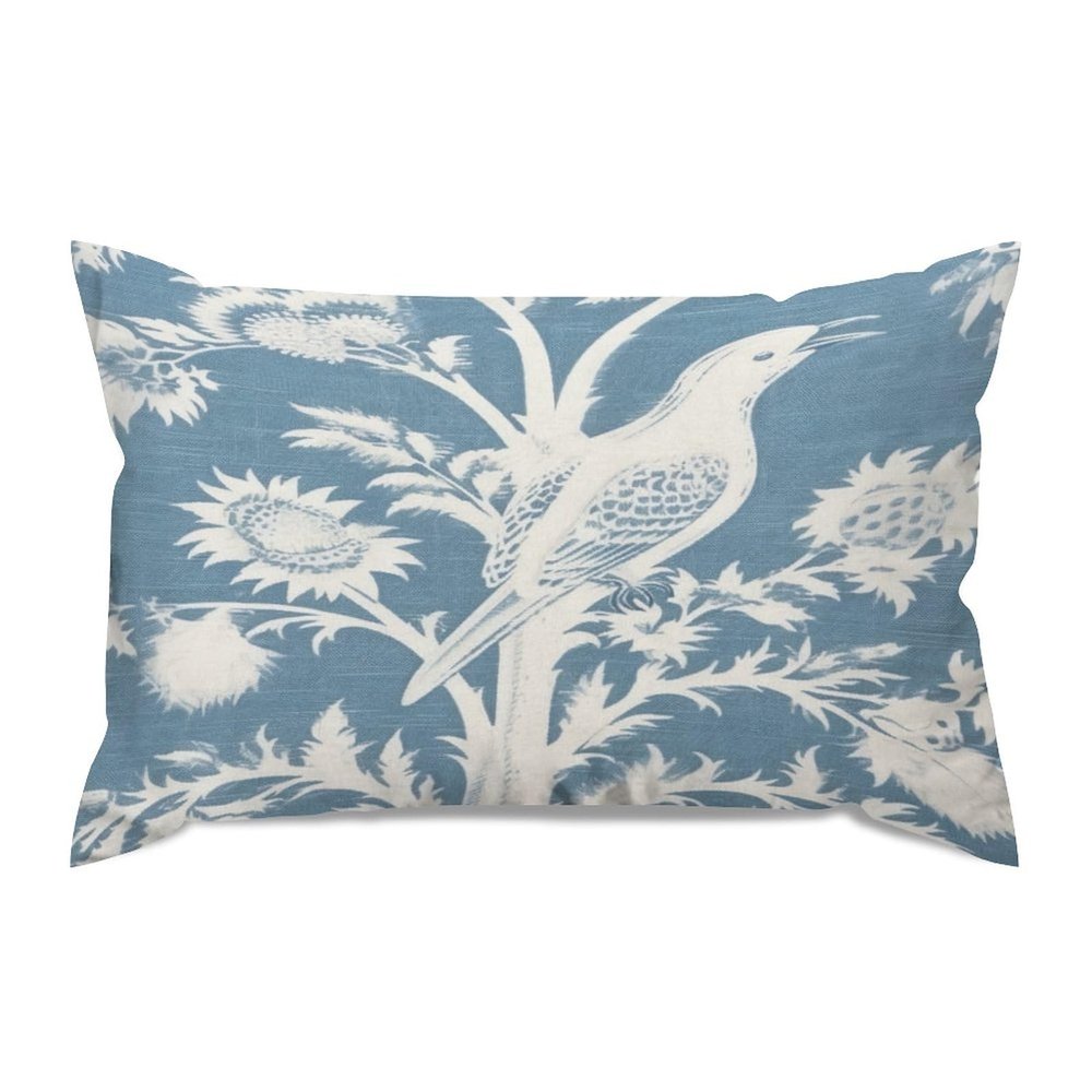 Blue Turquoise and White Birds Plant Cushion Cover Case with Zipper 12x18in Canvas Pillow Cover Rectangle Pillow Case for Couch Bed Car Pub Coffee Bar Living Room Decoration