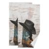 KENADVI Western Rodeo Cowboy Hand Towels Set of 2,Soft Absorben Black Grey Hat Brown Boots Kitchen Dish Towels,Retro Grunge Art Decorative Hand Towels for Bathroom,Shower,Face,Hair,Guest 14"x28" view 1