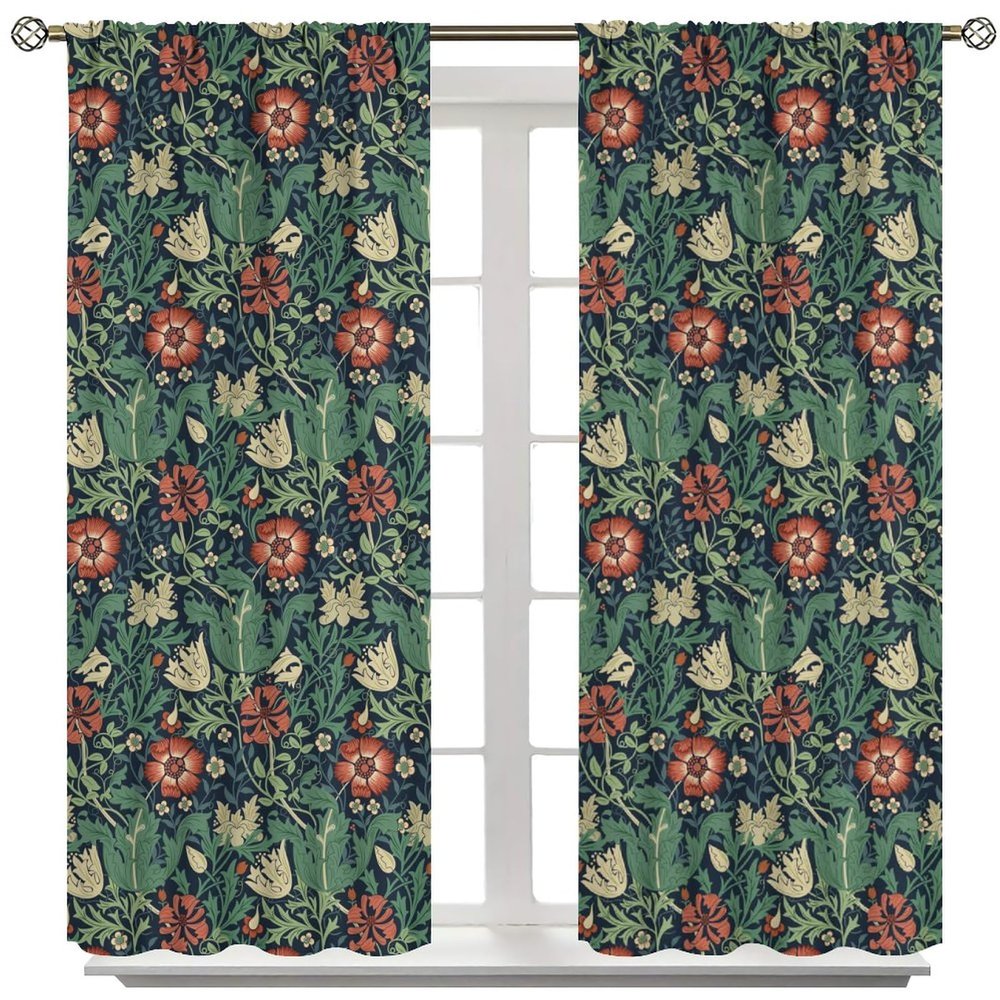 Vintage Plant Floral Windows Curtains,Rustic Bedroom Living Room Kitchen Window Window Treatments Drapes 42x63in