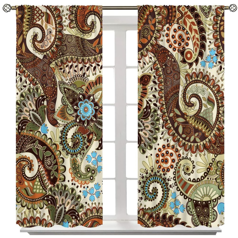 Boho Floral Flower Curtains,Retro Paisley Women Colorful Blossom Art Printed Window Drapes 72x63in