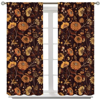 Boho Vintage Window Panels Room Darkening Flowers Print Curtain Drapes,Home Bedroom Living Room Kitchen Window Treatments 42x54 Inch