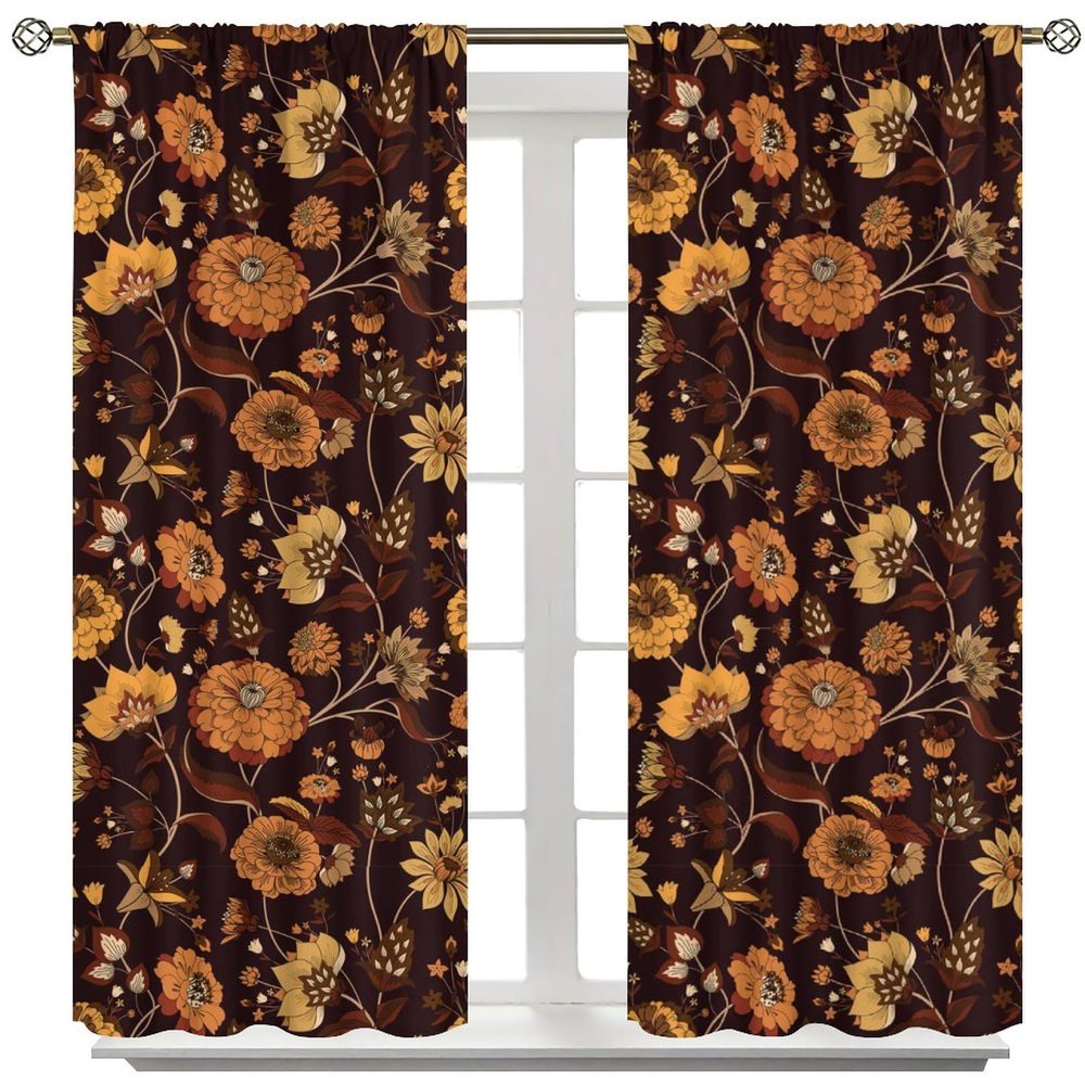 Boho Vintage Window Panels Room Darkening Flowers Print Curtain Drapes,Home Bedroom Living Room Kitchen Window Treatments 42x54 Inch