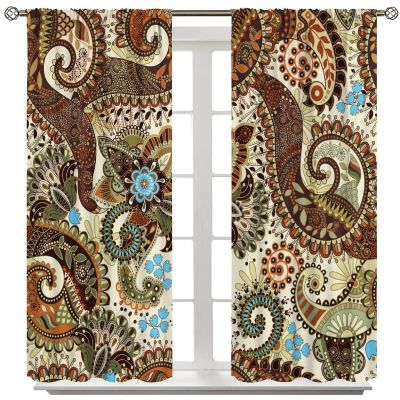 Boho Floral Flower Curtains,Retro Paisley Women Colorful Blossom Art Printed Window Drapes 52x84in