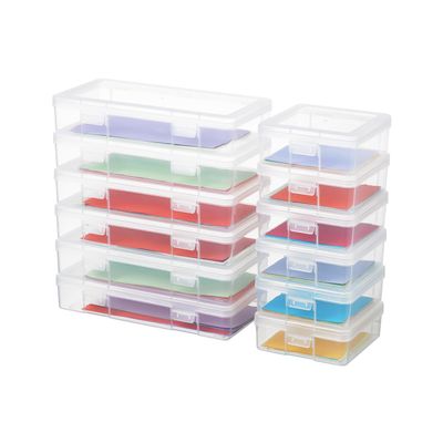 novelinks Plastic Clear Storage Containers for Organizing, Craft Storage Organizers and Stackable Storage Bins with Lids for Pencil Box, Bead, Cookie Cutter, Board Game (6 Pack Small + 6 Pack Medium)