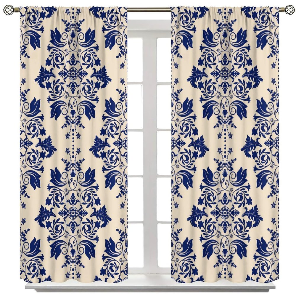 Vintage Style Window Curtains,Rustic Floral Botanical Patterns for Bedroom Living Room Kitchen,Bohemian Ethnic Drapes 63x72in