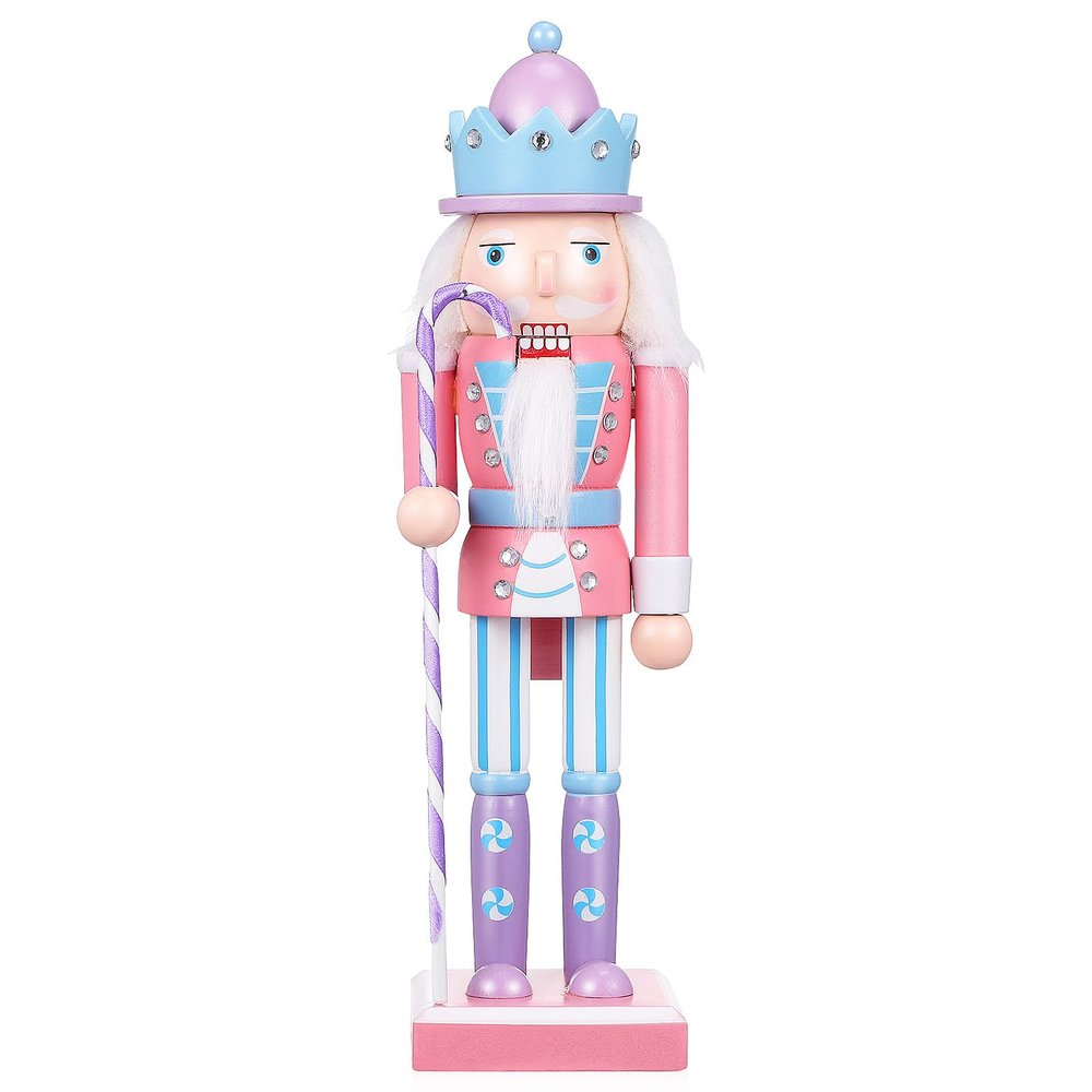 NOLITOY Christmas Nutcracker Figure, 10in Wooden Nutcracker Soldier Collectible Figures for Xmas Ornament Shelves and Tables Decoration, Pink