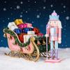 NOLITOY Christmas Nutcracker Figure, 10in Wooden Nutcracker Soldier Collectible Figures for Xmas Ornament Shelves and Tables Decoration, Pink view 2