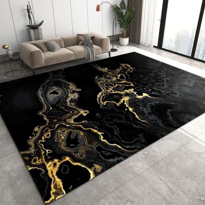 Abstract Black Marble Area Rugs, Gold Swirl Water Waves Indoor Non-Slip Kids Rug, Machine Washable Breathable Durable Carpet for Front Entrance Floor Decor,3 x 5ft