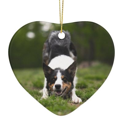 Christmas Tree Ornament 2023 Border Collie Dog Canine Pet Ceramic Heart Ornament Decorative Hanging Keepsake Xmas Stocking Stuffer Bauble Christmas New Year Holiday Wedding Party Favors