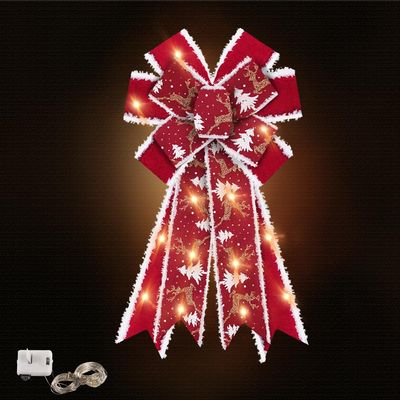Hying Large Christmas Bows - LED Light Red Velvet Wreath Bow for Winter Dcor, Tree Topper & Xmas Ornament