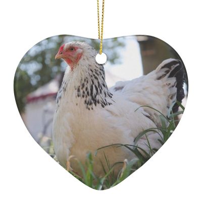 Christmas Tree Ornament 2023 Farm Chicken Hen Ceramic Heart Ornament Decorative Hanging Keepsake Xmas Stocking Stuffer Bauble Christmas New Year Holiday Wedding Party Favors