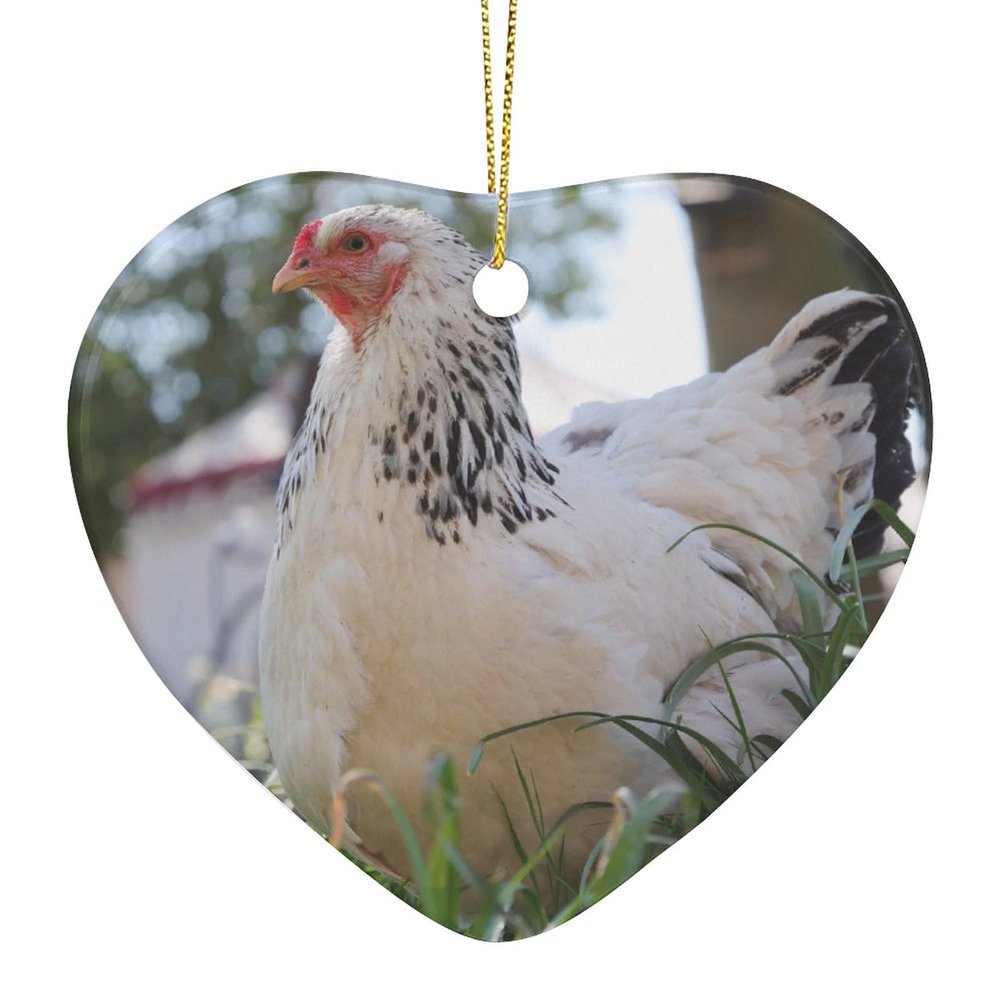 Christmas Tree Ornament 2023 Farm Chicken Hen Ceramic Heart Ornament Decorative Hanging Keepsake Xmas Stocking Stuffer Bauble Christmas New Year Holiday Wedding Party Favors