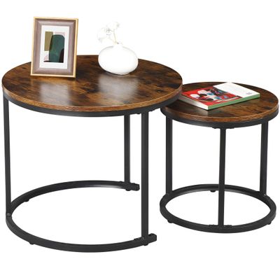 F2C Nesting Coffee Table Modern End Table Set of 2 for Living Room Balcony Office, Round Wood Accent Side Coffee Tables with Sturdy Metal Frame, Easy Assembly