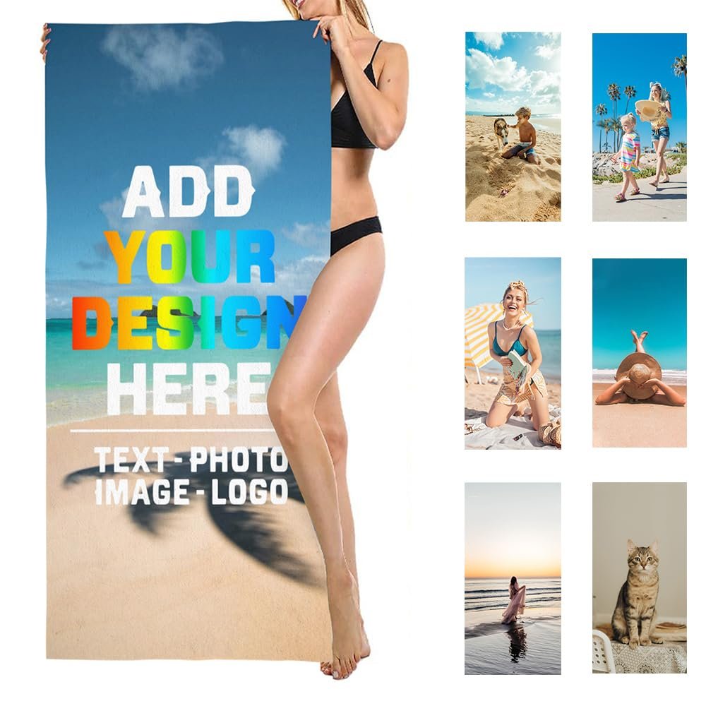 BDUEYFU Custom Beach Towels Personalized Towels Your Design Here Customize Lightweight Beach Towel Suitable for Seaside Camping Swimming Travel Sapphire Blue 31"x71"