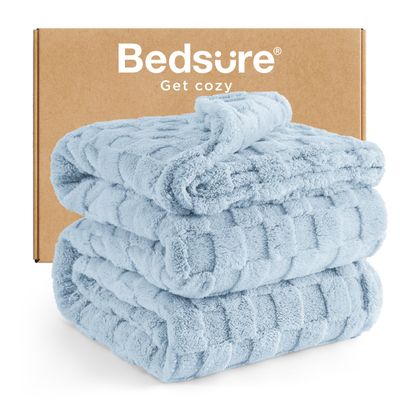 Bedsure GentleSoft Blankets Queen Size for Bed - Super Soft Cozy Blanket for Women Men Girls, Large Fuzzy Fleece Throw for Bedroom Decor, Light Blue, 90x90 Inches