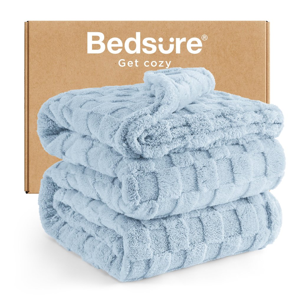 Bedsure GentleSoft Blankets Queen Size for Bed - Super Soft Cozy Blanket for Women Men Girls, Large Fuzzy Fleece Throw for Bedroom Decor, Light Blue, 90x90 Inches