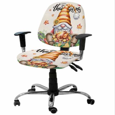 Happy Thanksgiving Day Gnomes Office Chair Cover Stretchable Computer Chair Seat Cover Backrest Slipcovers, Maple Leaf Fruits Vegetable Stretchable Rotating Desk Chair Seat Cushion Split Protectors